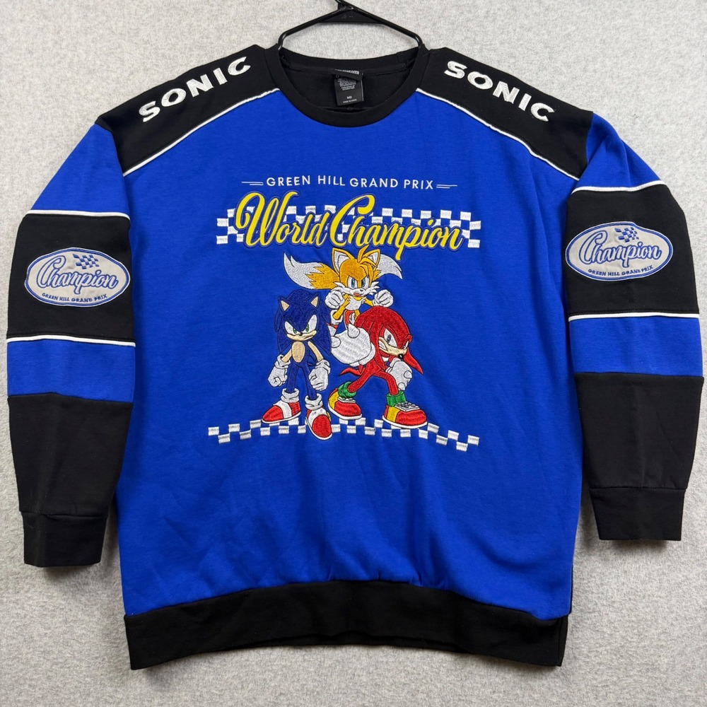 BoxLunch Sonic The Hedgehog Sweatshirt Mens Medium Blue World Champion Racing